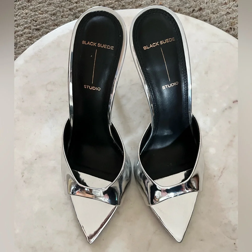 😎 Black Suede Studio Brea 100 heels mirrored silver - Picture 6 of 13